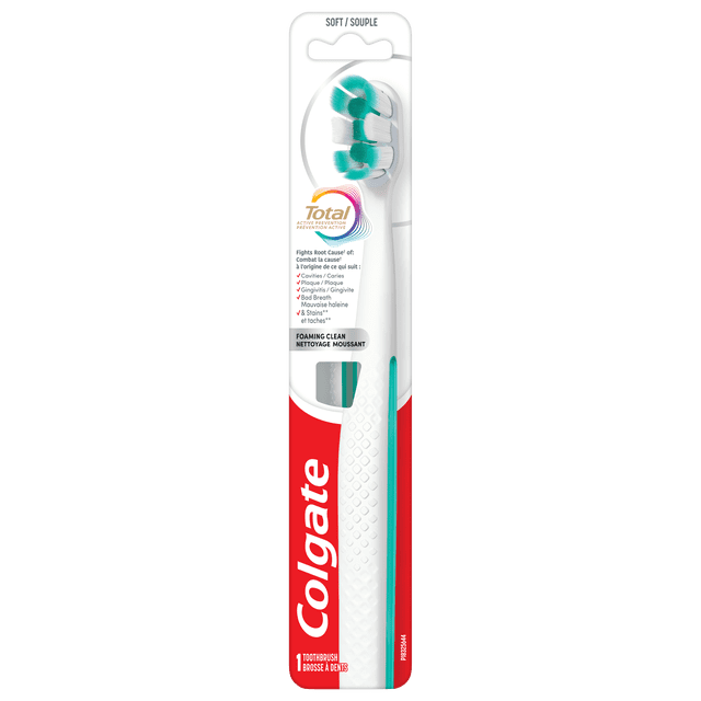 Colgate Total Prévention Active Nettoyage Moussant Brosse à Dents Souple, Blanche