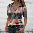 thumbnail image 2 of AMERTEER Mode Femmes Été Imprimé Manches Courtes Fermeture Éclair Col à Revers T-Shirt Tops T-Shirt pour Femmes, 2 of 3