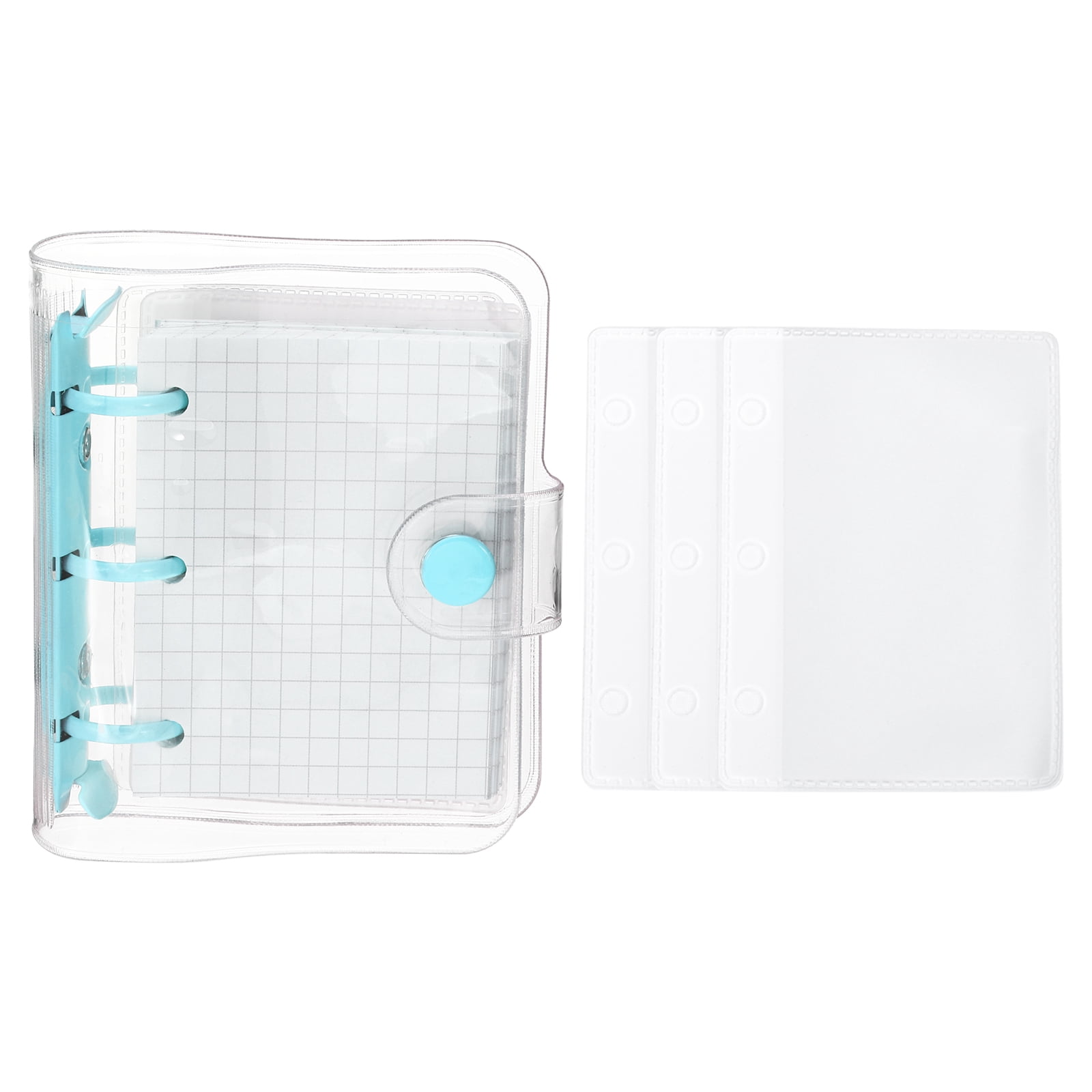 REGALWOVEN Clear 3 Ring Binder Cover, Notebook Binder Mini Refillable Loose Leaf Folder Planner, Blue
