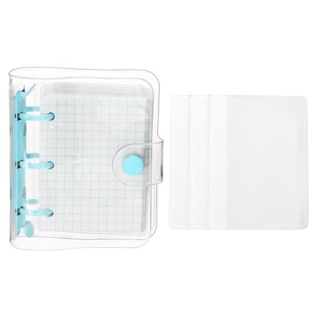REGALWOVEN Clear 3 Ring Binder Cover, Notebook Binder Mini Refillable Loose Leaf Folder Planner, Blue