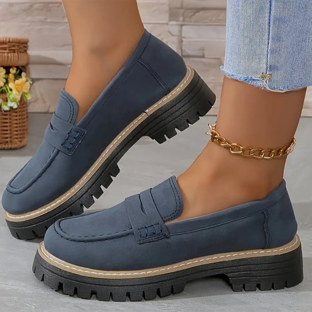 LSLJS Chaussures Décontractées de Mode pour Femmes Printemps Nouvelles Rétro Givrées Tête Ronde Talon Épais Mocassins Bas Épais Talon Moyen, Chaussures pour Femmes, Cadeaux pour Femmes
