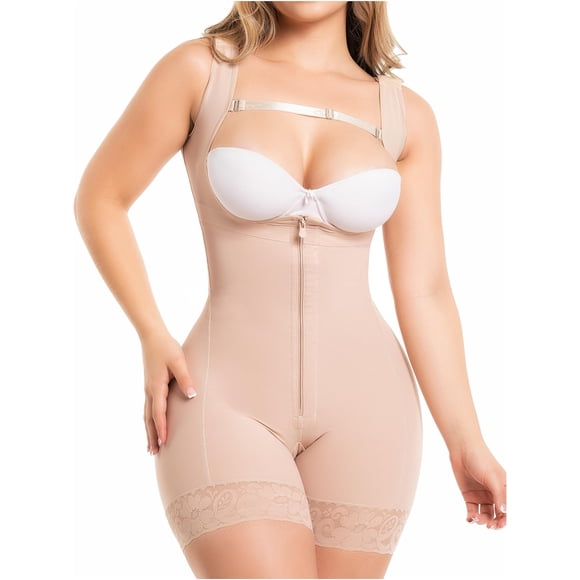 Salome 0217 Fajas Colombianas Reductoras y Moldeadoras Postparto Colombian Full Body Shaper Postpartum Underbust Shapewear Fajas for Women Beige S