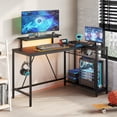 thumbnail image 3 of Bestier 52" Gaming Desk with LED Lights L Shaped Desk with Power Outlet & Monitor Stand Corner Computer Desk in Carbon Fiber, 3 of 9