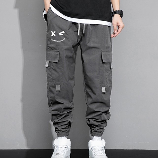 RXIRUCGD Pantalon Cargo Décontracté Sportif Multi-Poches Tendance Mode Homme, Gris Foncé, Taille : L