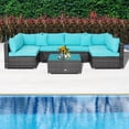 thumbnail image 3 of Gymax Ensemble de Canapé Sectionnel en Rotin pour Patio 7 Pcs, Ensemble de Meubles d'Extérieur avec Coussins Turquoise, 3 of 10