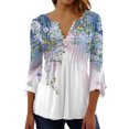 thumbnail image 1 of pitrice Hauts à Manches 3/4 T-Shirt Évasé Tunique d'Été Attrayante Respirante Multicolore Longue Durée Plissée devant Mode Bleu TG, 1 of 5