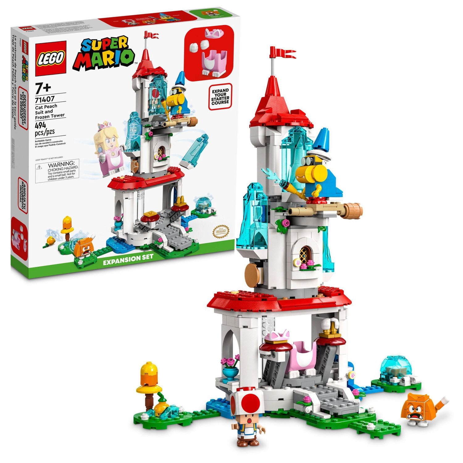 LEGO Super Mario Ensemble d'extension Le costume de Peach chat et la tour gelée 71407 Ensemble de construction (494 pièces)