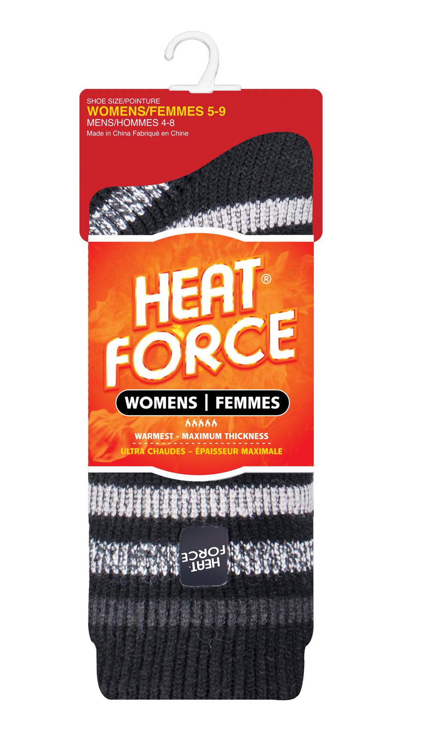 Chaussettes mi-mollet rayées pour femmes Heat Force, tailles 5 à 9, noir et anthracite