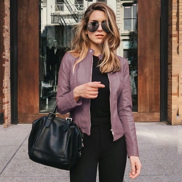 Aqestyerly Women Lapel Biker Jacket With Zipper,Short Cropped Punk Style Motorcycle Coat For Fall Fashion Outerwear HWRETIE