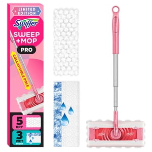 Swiffer Sweep and Mop Pro, Wicked Limited Edition Pink, 2-in-1 Floor Mopping and Sweeping Kit, 1 Device, 5 Sweep Refills, 3 Mop Refills
