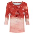 thumbnail image 4 of Pisexur Hauts de Noël pour Femmes Blouses Manches 3/4 T-Shirt Imprimé Verres de Vin Rouge Hauts Mode Xmas Col Rond Chandail à Enfiler Hauts Décontractés Amples T-Shirts d'Automne, 4 of 4