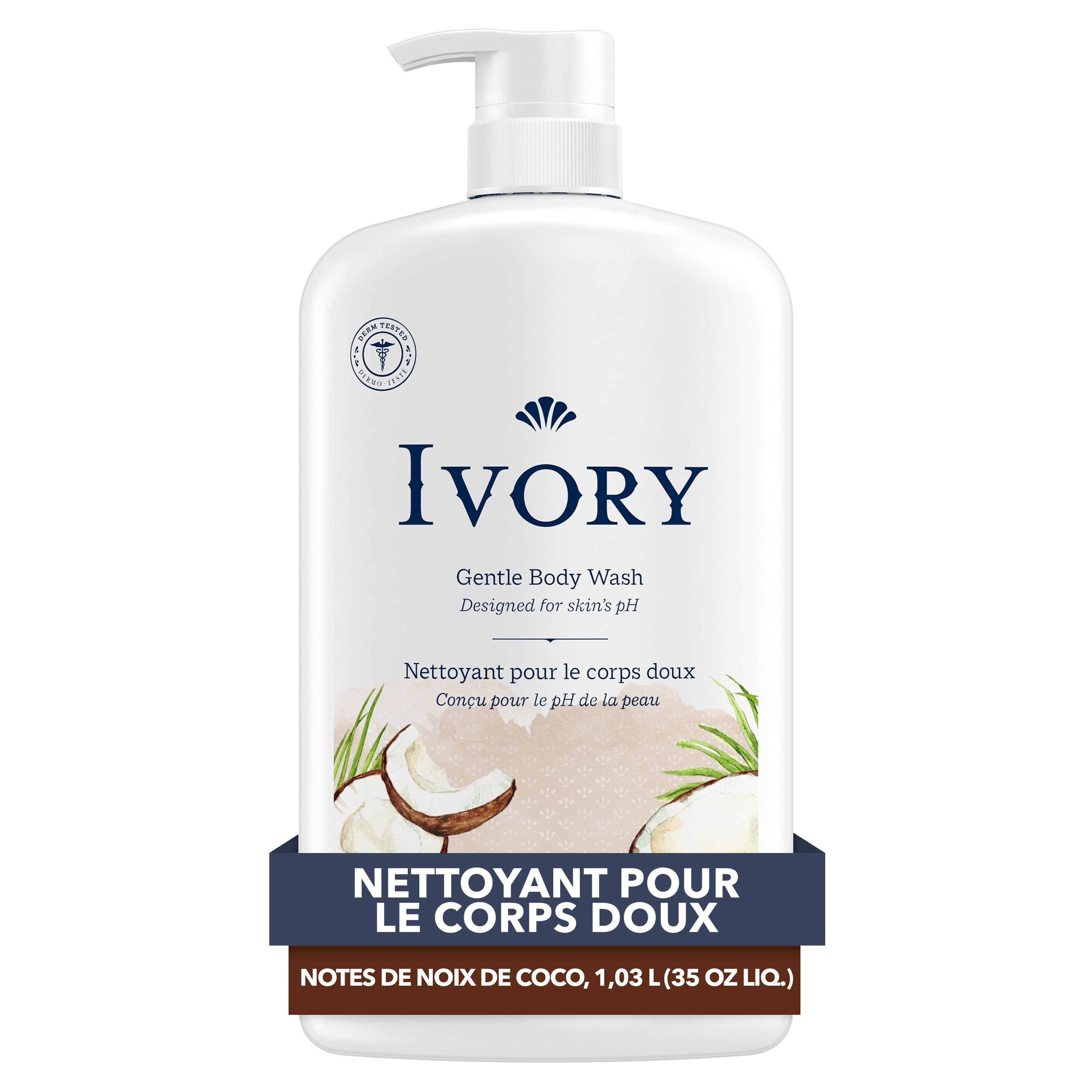 Ivory Nettoyant pour le Corps Doux et Délicat, Parfum de Noix de Coco