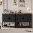 thumbnail image 2 of Homfa Table Console Style Ferme avec 2 Tiroirs et Portes, Table de Sofa avec Armoire de Rangement et Tablette Ouverte pour Salon et Entrée, Noir et Brun, 2 of 7