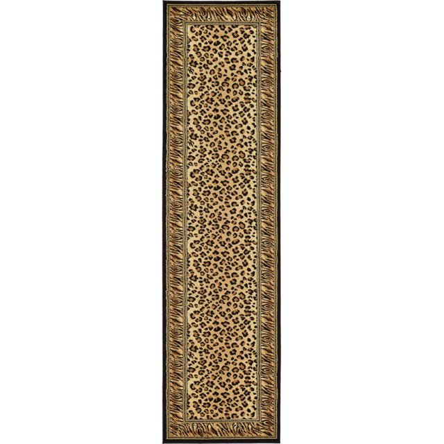 Unique Loom Guépard de la Faune Border Design Tapis 2' 7 x 10' Coureur Ivoire/noir