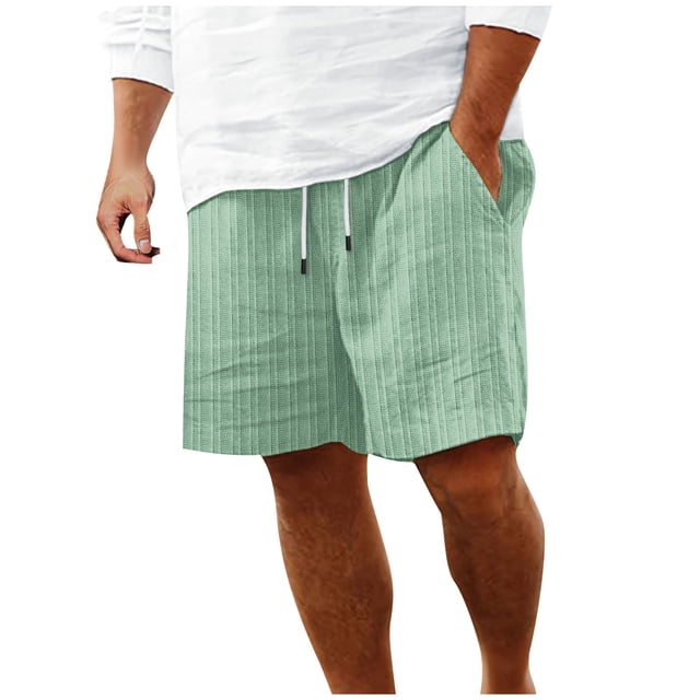 Plebaso Mens Shorts Summer Beach Shorts with Drawstring Solid Color Lightweight Vacation Pocket Shorts