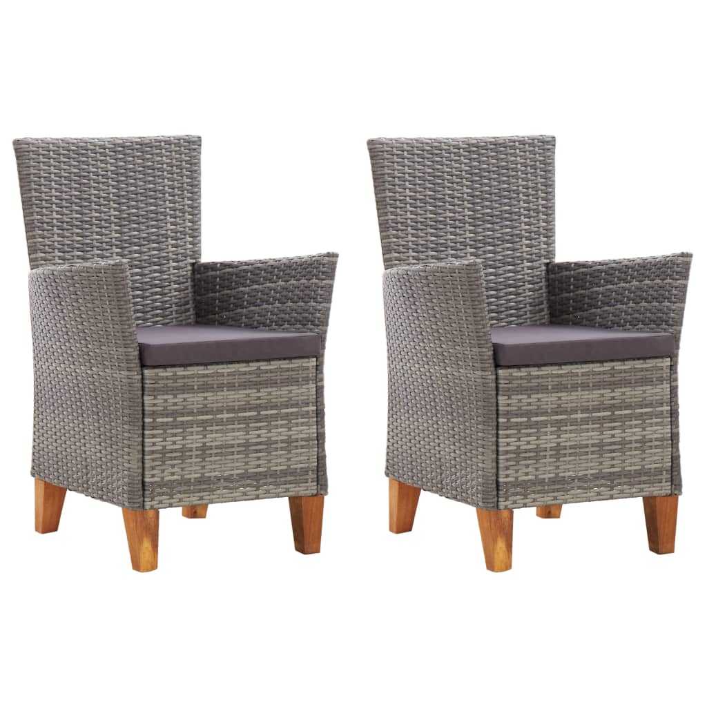 vidaXL Chaises de Jardin 2 Pcs avec Coussins en Rotin Gris