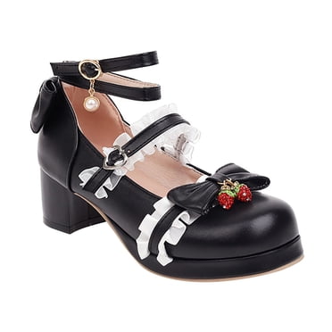 XASZHN Grandes Filles Magnifiques Chaussures de Princesse à Lacets en Matériau Pu Décorées d'Un Nœud Talons Épais Talons Hauts Fête Mariage Bal Chaussures Sandales pour Tout-Petits pour Jouer Dehors Noir 3.5