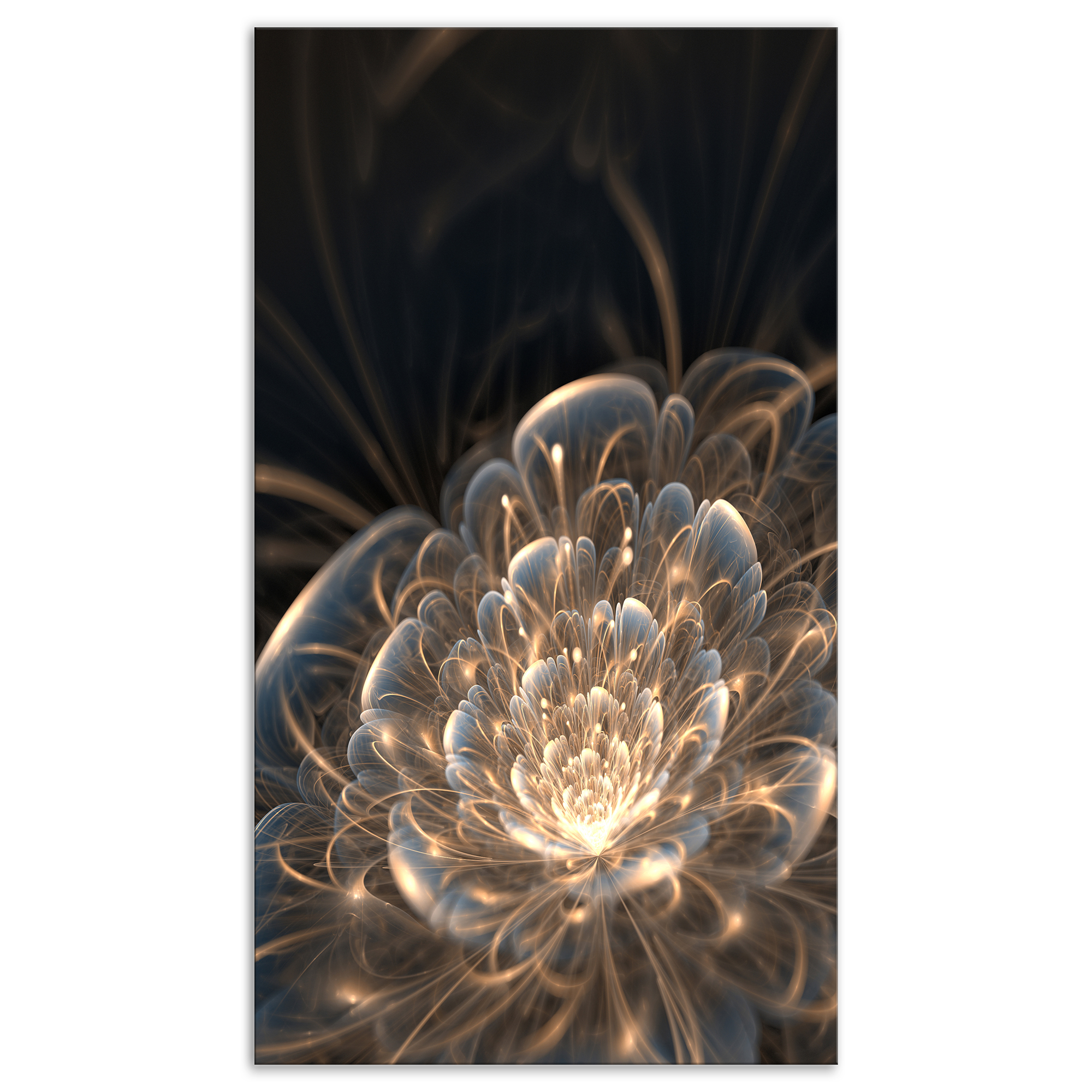 Tableau à toile imprimée florale Design Art Fleur fractale et rayons dorés