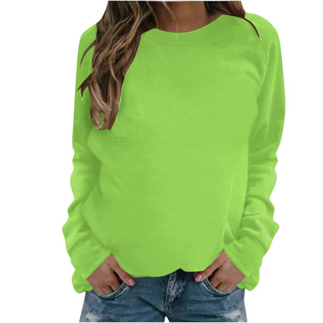 Hauts à Manches Longues pour Femmes Mode Femmes Décontracté Manches Longues Col Rond Uni Chandail pour Dames Hauts Blouse Blouses à Manches Longues pour Femmes Hauts à Manches Longues Hauts pour Femmes Manches Longues