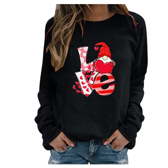 RKSTN Chandail pour Femmes Décontracté à Manches Longues Blouse à Imprimé de la Saint-Valentin Hauts Chandail Col Rond Coupe Ample Chandail