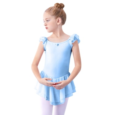 Lovzfmll Ballet Tutu Bodysuit, Girls Cap Sleeve One-Piece Leotard with Skirt Open Crotch Pull-On Soft Stretch Comfy Dance Costume for 8-9 Years