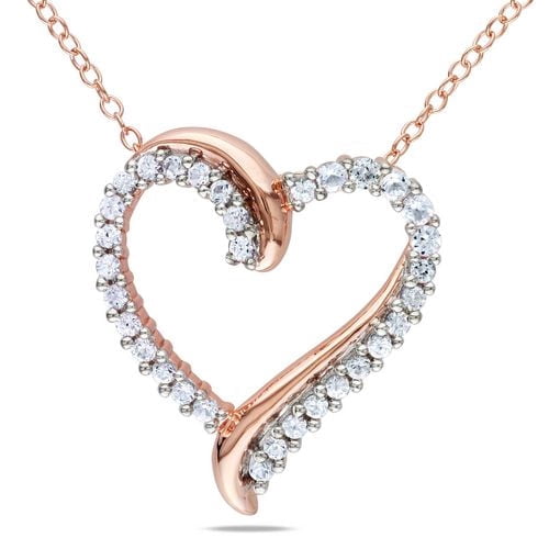 Pendentif en forme de cœur Miabella avec 0.75 carat de saphir blanc synthétique en argent sterling plaqué rose, 18"
