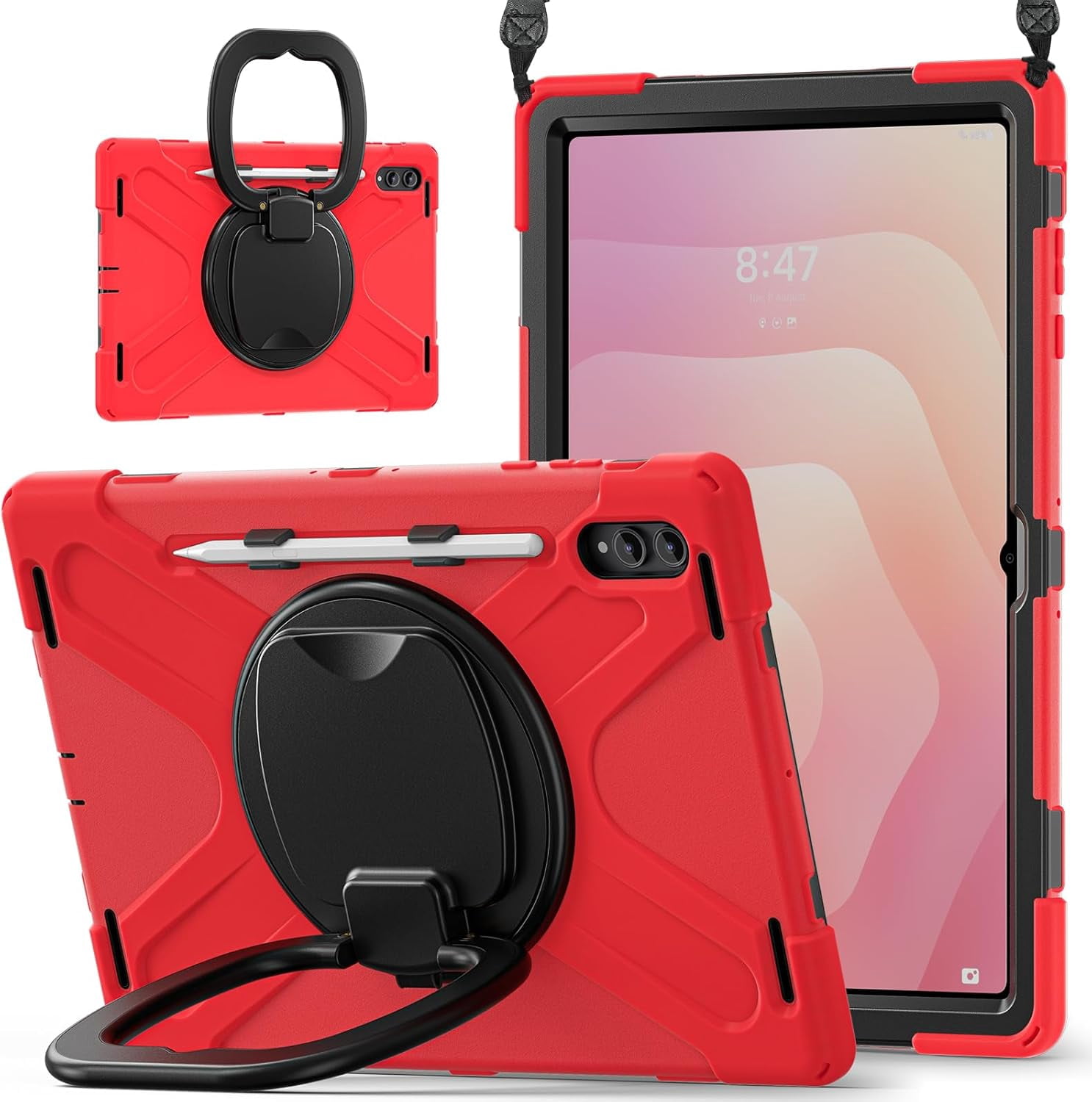 Samsung Galaxy Tab S11 Ultra2025 model protective case, 360 degree bracket, S pen holder (red)
