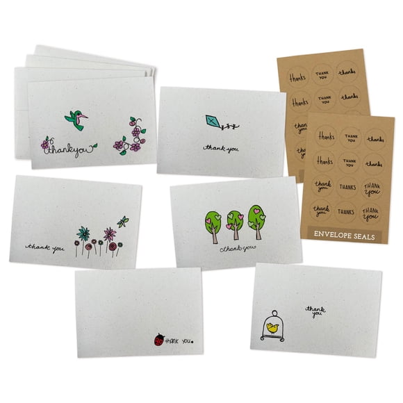 Sugartown Greetings Spring Thank You Note Cards Assortment - 24 Thank You Cards with Envelopes and Seal Stickers - 100% Recycled Blank Inside