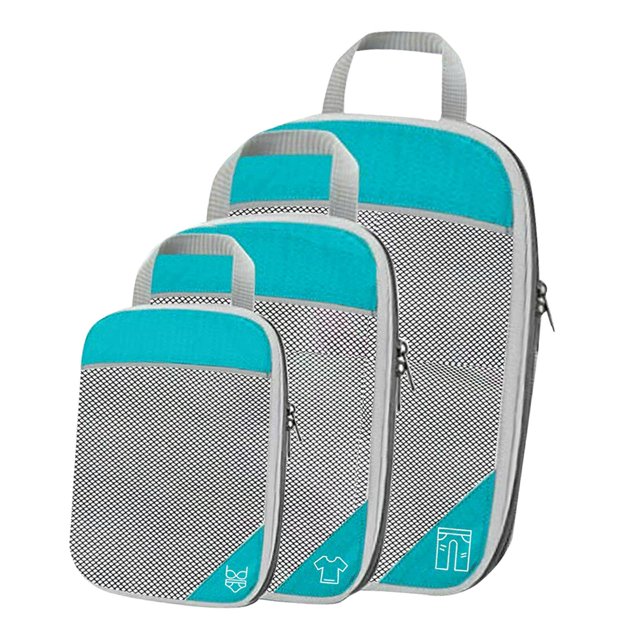 Cubes d'Emballage de Compression, Bagage Cabine Extensible Sac de Rangement de Voyage en Maille Femme et Homme Respirant Gain de Place Maintien Organisé 3 Pcs