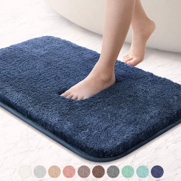 Bathroom Rugs 16"x24" Ultra Soft Absorbent Non Slip Fluffy Thick Microfiber Cozy Bath Mat for Tub Shower Bathroom Floors Accessories (Navy Blue)