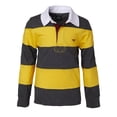 thumbnail image 1 of Sportoli Polo Rugby à Manches Longues à Larges Rayures en Coton 100 % pour Petits Garçons - Moutarde/charbon (Taille 2), 1 of 7