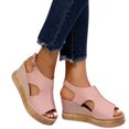 thumbnail image 3 of Kcodviy Ladies Solid Color Hollow Wide Sandals for Women Out Leather Open Toe Rope Sandals for Women Buckle Wedge Heel Sandals, 3 of 7