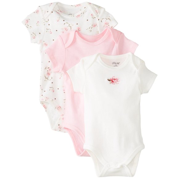 Little Me Baby-Girls Newborn Rose 3 Pack Bodysuit, Pink Floral, Newborn