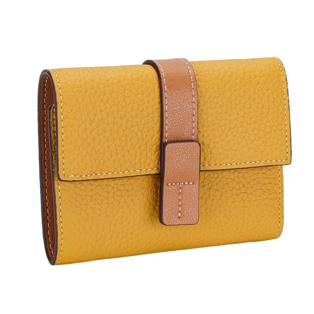 pitrice Leather Women Purse Rectangular Trifold for Zipper Hasp Stylish Card Holder Photo Folder Wallet Notecase Birthday Gift Yellow 1Set