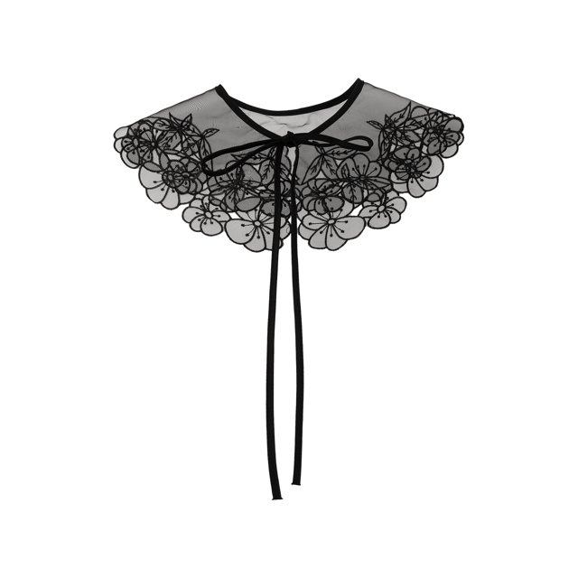 INSPIRE CHIC Detachable Fake Collar, Semi-Sheer Embroidery Mini Cape Neck Ruff for Blouse Black-2
