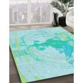 thumbnail image 3 of Ahgly Company Machine Washable Indoor Round Transitional Turquoise Green Area Rugs, 7' Round, 3 of 7