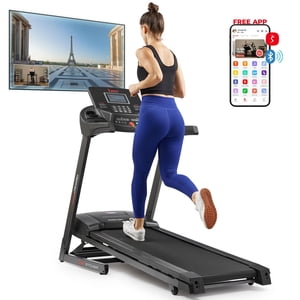 Sunny Health & Fitness Énergie Flex Motorized Auto Incline Smart Trailmill, Chocs, Large Courroie, Affichage numérique, Capteurs d'impulsions, et SunnyFit Connectivité Bluetooth améliorée de l'application - SF-T7724SMART