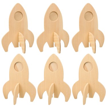 6PCS Picture Frame Wooden DIY Rocket Shape Unfinished Craft Frame Photo Frame