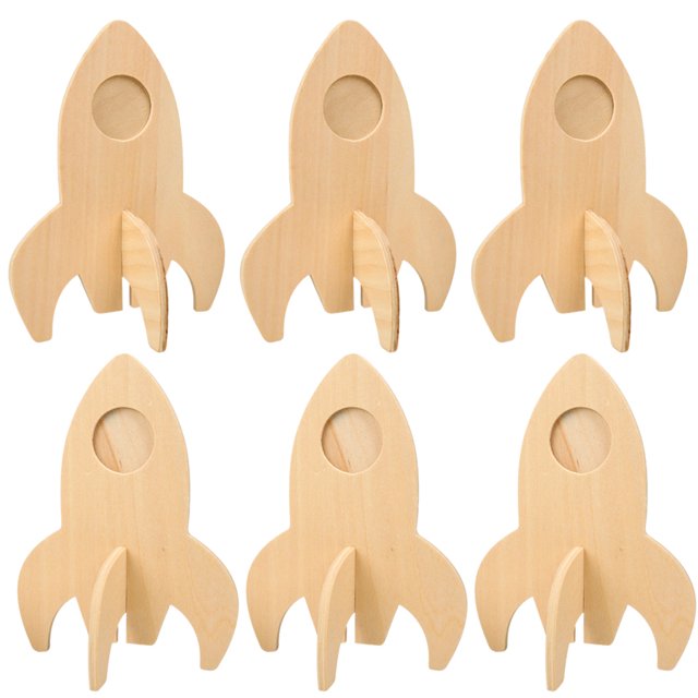 6PCS Picture Frame Wooden DIY Rocket Shape Unfinished Craft Frame Photo Frame