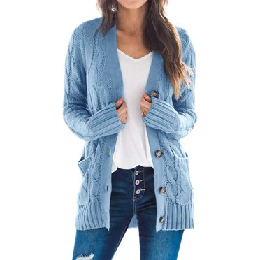 U.Vomade Cardigan à Manches Longues pour Femmes, Chandail en Tricot Épais Surdimensionné