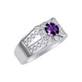 thumbnail image 3 of RYLOS Men's Rings Sterling Silver Designer Starburst 7MM Round Gemstone & Diamond Ring Amethyst February Birthstone Size 10, 3 of 7