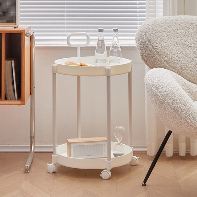 EGNMCR Home Coffee Table Movable Shelf Sofa Side Table Cart Bedside Shelf With Wheels Shelf Living Room Double Tier Organizer