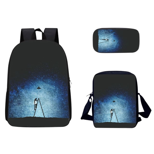 Agiferg 3D Sky Pattern School Bag Breathable Travel Outdoor Multifunctional Bag 3PC