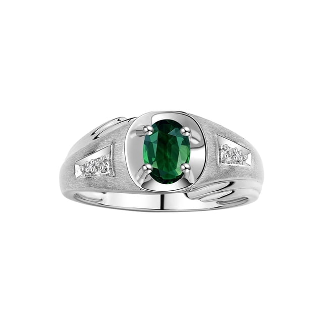 RYLOS Men's Rings Sterling Silver Rings Classic Designer Style 8X6MM Gemstone & Diamond Ring Green Sapphire September Birthstone Rings For Men Size 8