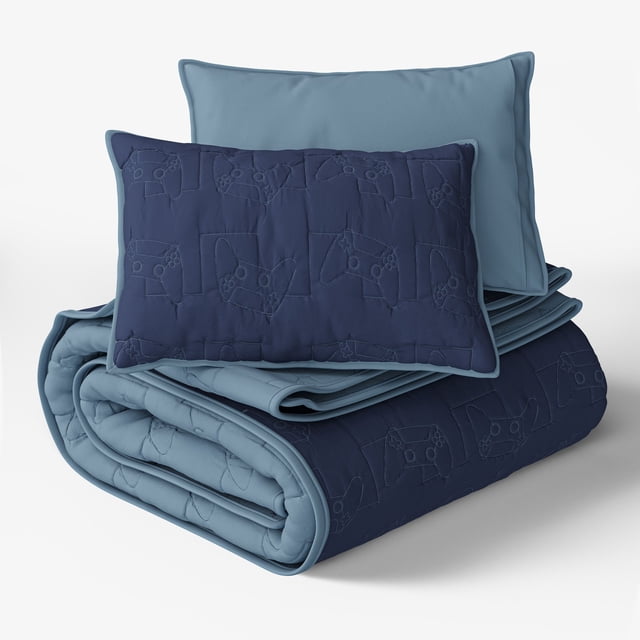 Mainstays Kids Reversible Gamer Stitch Quilt Set, Full/Queen, 3 Pieces