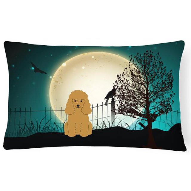 Halloween Scary Poodle Tan Canvas Fabric Decorative Pillow