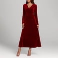thumbnail image 4 of Enjoytime Robes de Soirée pour Femmes Couleur Unie Col en V Manches Longues Robe Maxi en Velours Doré Tendance Élégante Robes de Soirée Bordeaux m, 4 of 5