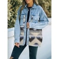 thumbnail image 4 of Women'S Loose Lapel Long-Sleeved Denim Patchwork Jacket Retro Raw Edge Mid-Length Jacket Blue XL, 4 of 7