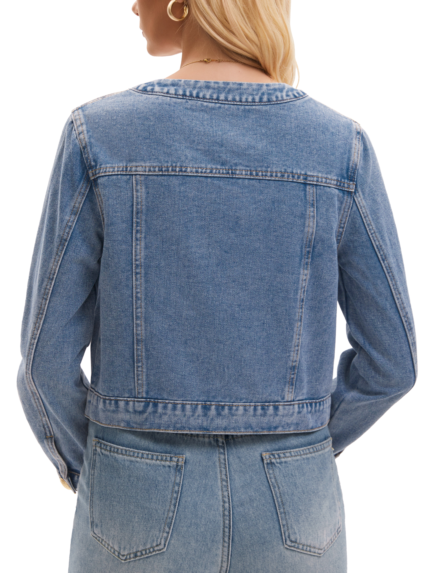 Women's Collarless Denim Jacket Long Sleeve 2026 Button Down Jean