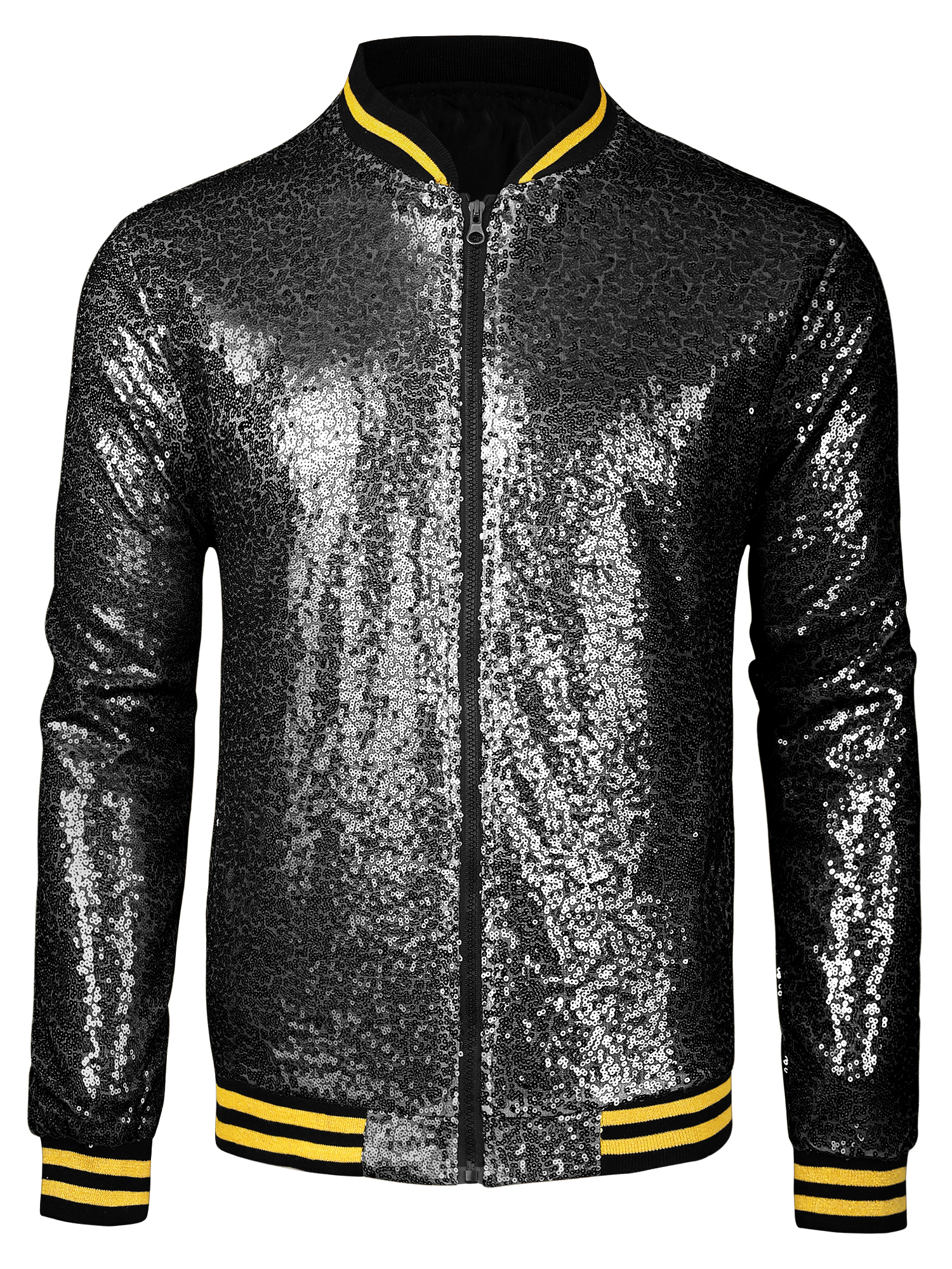 INSPIRE CHIC Blouson Bomber à Paillettes à Fermeture Éclair à Manches Longues pour Homme Noir P